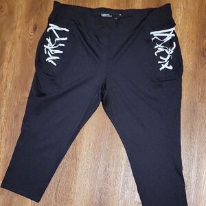 Sports Illustrated Black Leggings with White Lace-Up Detail